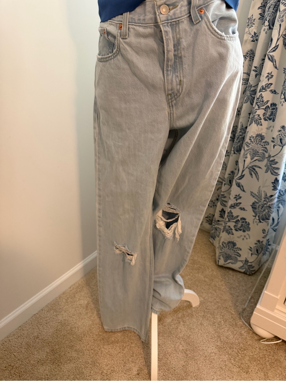 Levi's Light Wash Distressed Wide-Leg Jeans